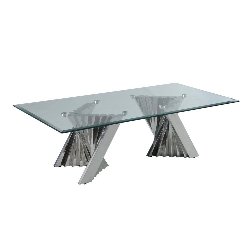 Silver Stainless Steel and Clear Glass 4-Piece Living Room Table Set