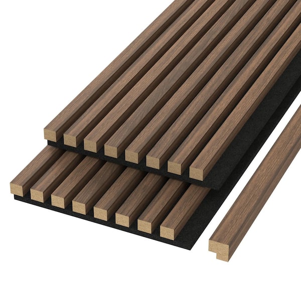 104 in. x 11 in x 1 in. Acoustic Vinyl Squared Slat Wall Siding Board in Chestnut Color (Set of 2 Piece)