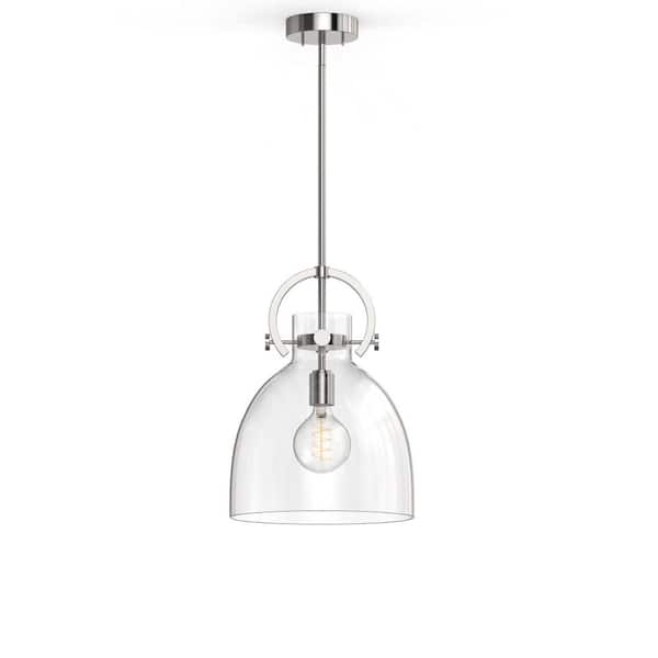 Emeritpro 1-Light Nickel Pendant Light with Clear Glass Bell Shade E26 Base Mini Hanging Fixture No Light Bulb Included
