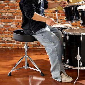 Drum Throne, Adjustable Height 22-27.8 in./560-705 mm, Comfortable Padded Seat, Stable Anti-Slip Feet and 5A Drumsticks