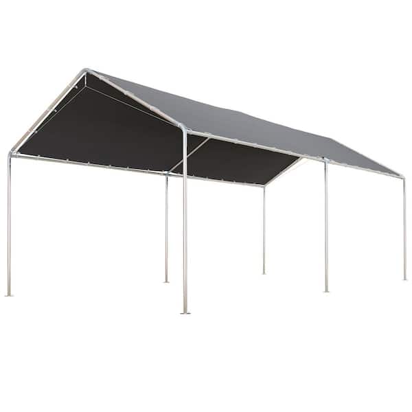 10 ft. W x 20 ft. D x 8.5 ft. H Grey Roof Metal Carport Heavy Duty Galvanized Car Canopy with Included Anchor Kit
