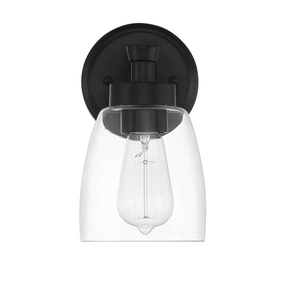 Henning Flat Black Wall Sconce with Clear Glass Shade