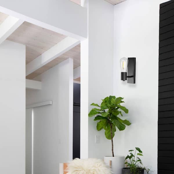 2.76 in. 1-Light Matte Black Industrial Wall Sconce, VintageExposed Bulb Fixture for Bathroom, Stair and Bedroom