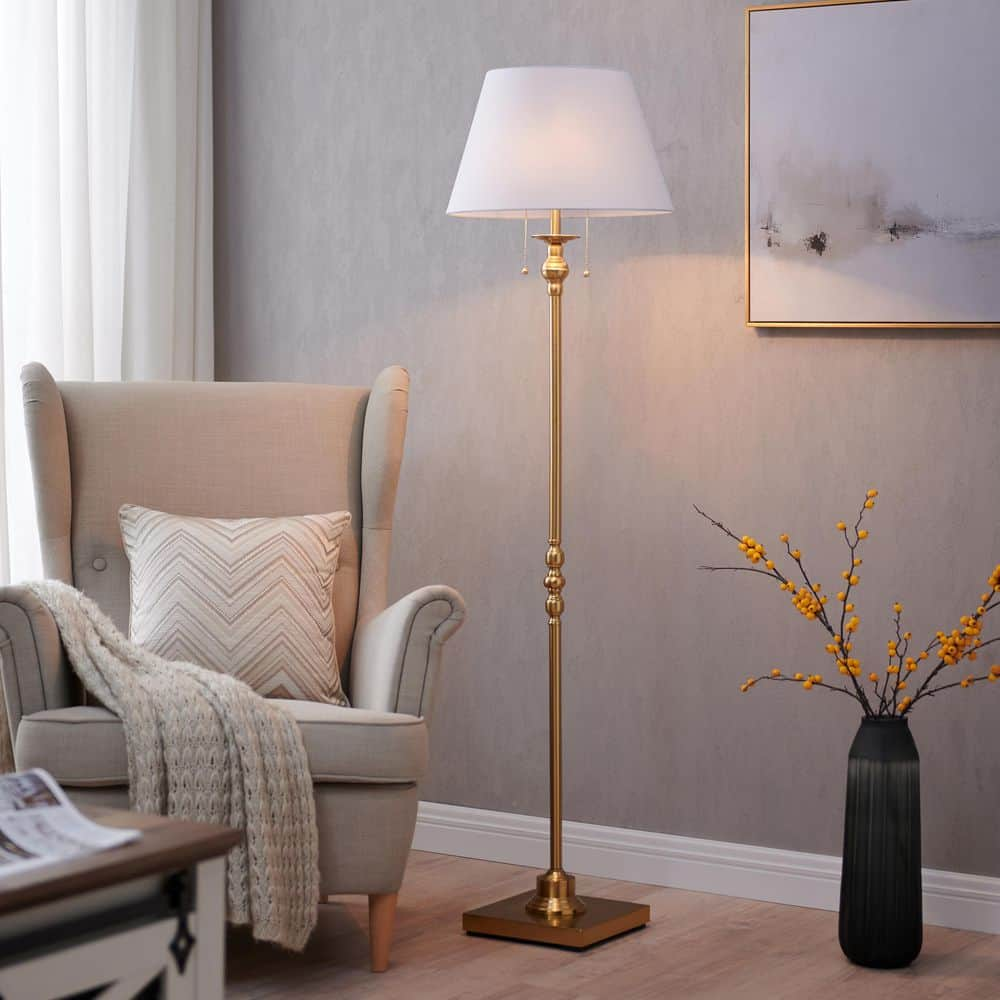 Kyrid 60.5   Gold Floor Lamp with Bell Fabric Shade 2-Light