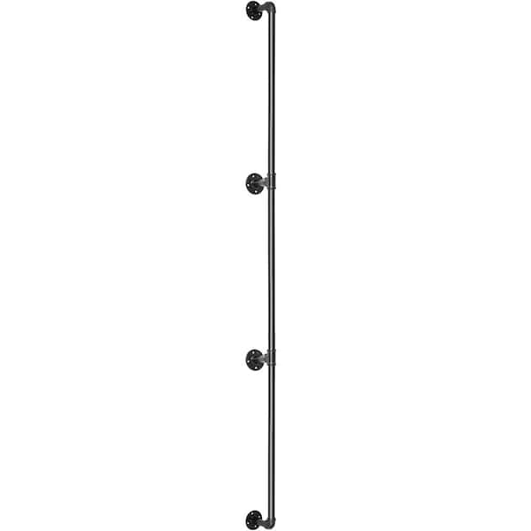 Wall Mount Pipe Stair Handrail, 11 ft. Staircase Handrail, 123 in. H x 3.74 in. W, Black, Carbon Steel Stair Railing Kit
