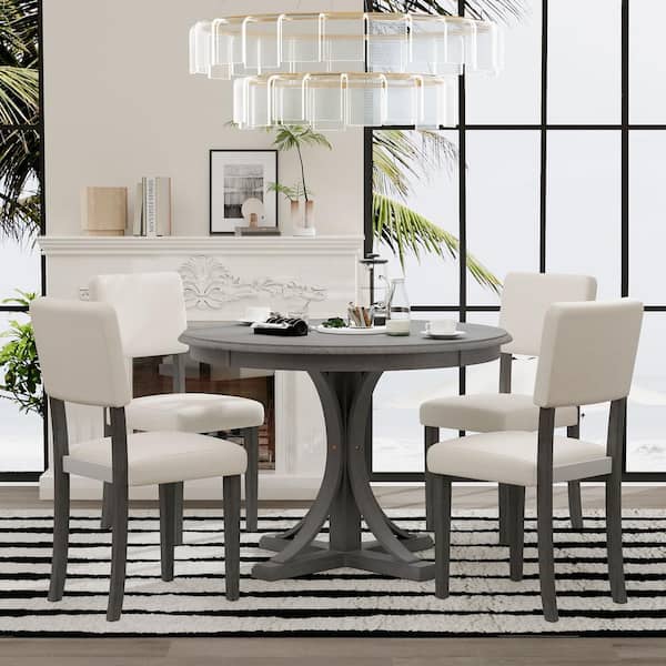5-Piece Retro Dark Gray Wood Top Dining Room Set Seats 4