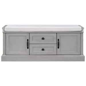 Gray Wash Storage Bench with 2 Drawers and 2 cabinets for Living Room, Entryway (42.5''W x 15.9''D x 17.5''H)