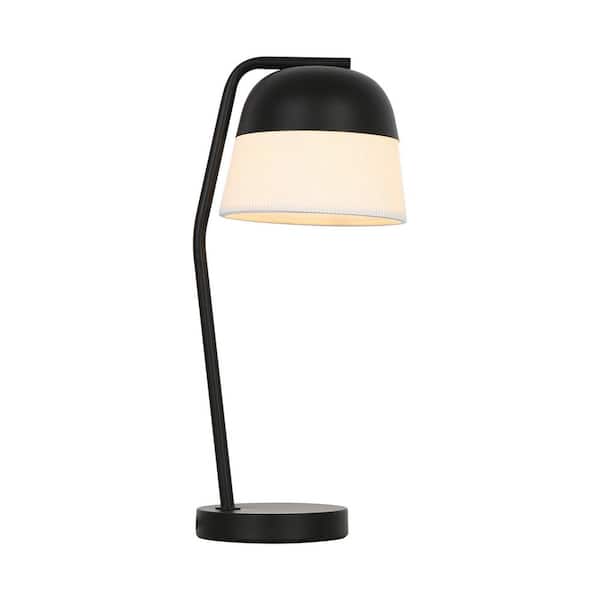 18.9 in. Black Modern Table Lamp with Curved Metal Frame and Dome Fabric Shade for Living Room, Bedroom