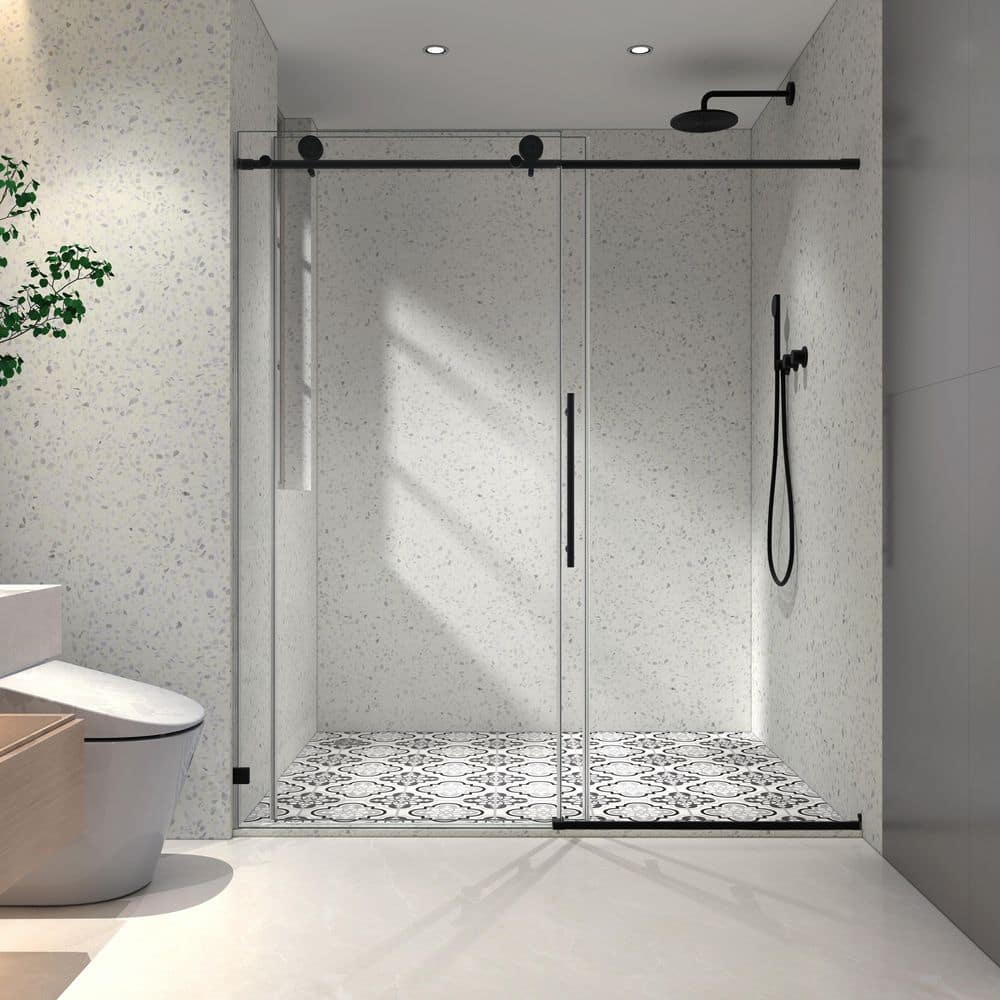 56-60 in. W x 76 in. H Sliding Frameless Shower Door in Matte Black Finish with Clear Tempered Glass price history on PriceWatchPro