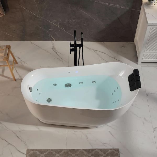 Empava 59 in. x 29.5 in. Right Drain Brushed Nickel Freestanding