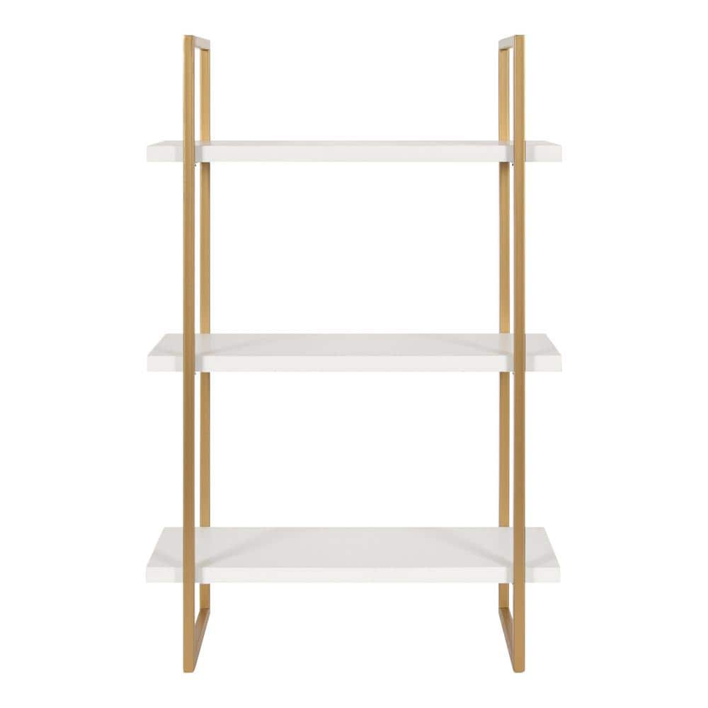 Elegant 32'' White and Gold Floating Wall Shelf with 3 Tiers
