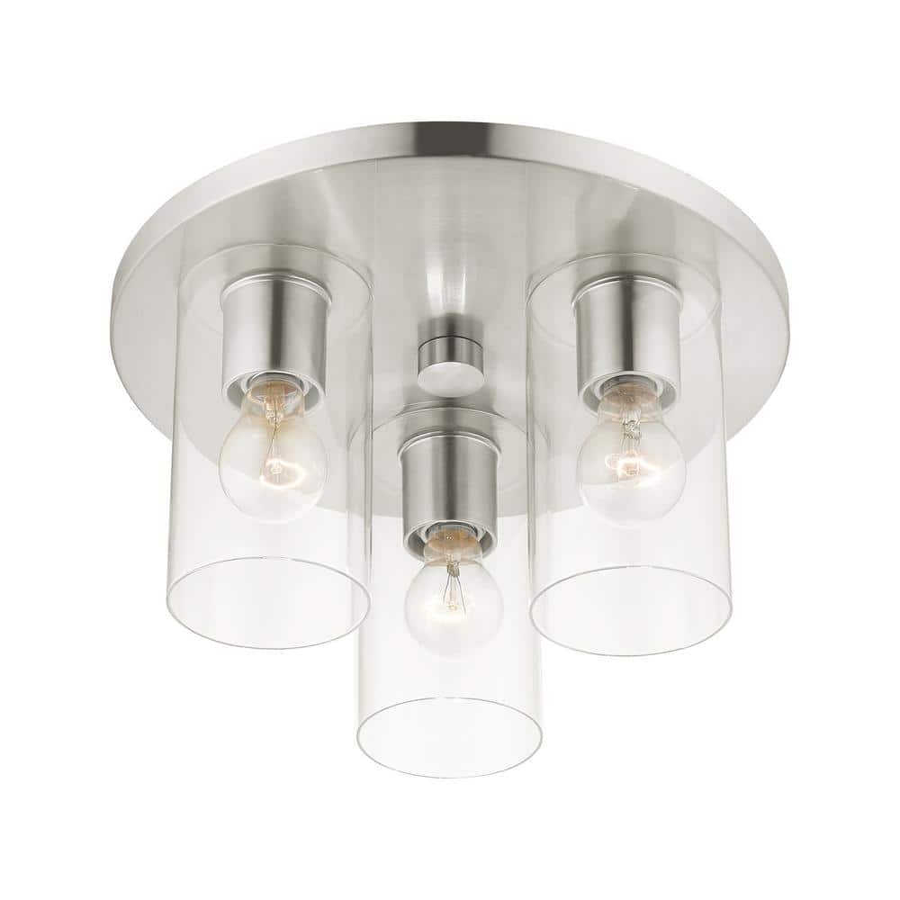 Zurich 14" Brushed Nickel Clear Glass Flush Mount Light