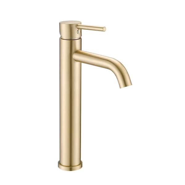 12.09 in. H Single Handle Single Hole Stainless Steel Bathroom Faucet with Supply Lines in Brushed Gold