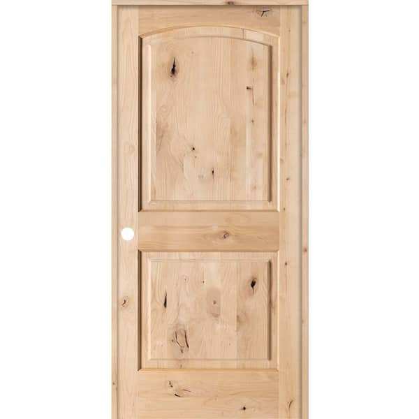 Krosswood Doors 24 in. x 80 in. Rustic Knotty Alder 2-Panel Top Rail Arch Solid Wood Core Right-Hand Single Prehung Interior Door