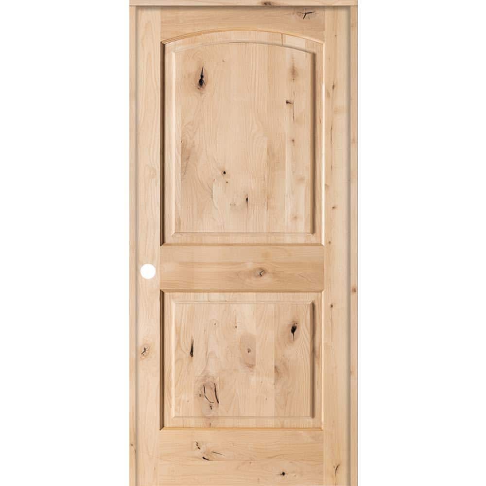 28 in. x 80 in. Rustic Knotty Alder 2-Panel Top Rail Arch Solid Core Wood Right-Hand Single Prehung Interior Door price history on PriceWatchPro