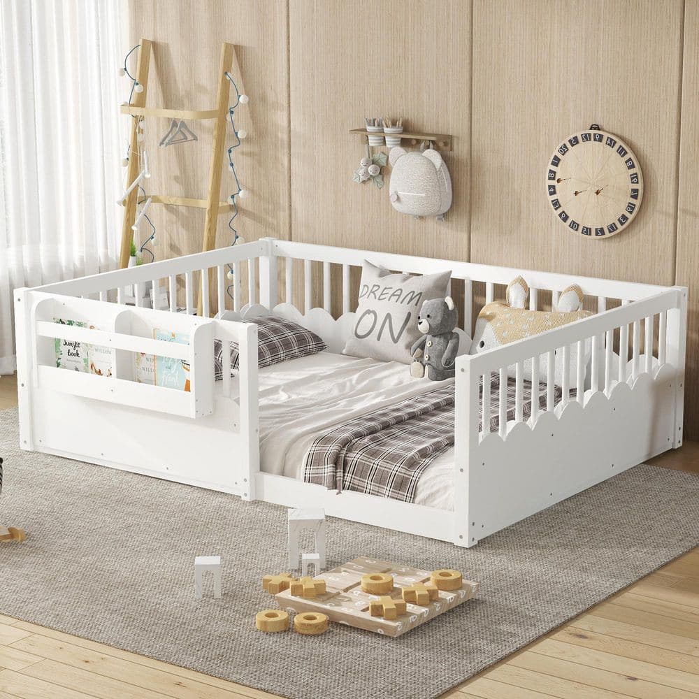 White Full Size Kids Bed with Heightened Fence and Bookshelf price history on PriceWatchPro