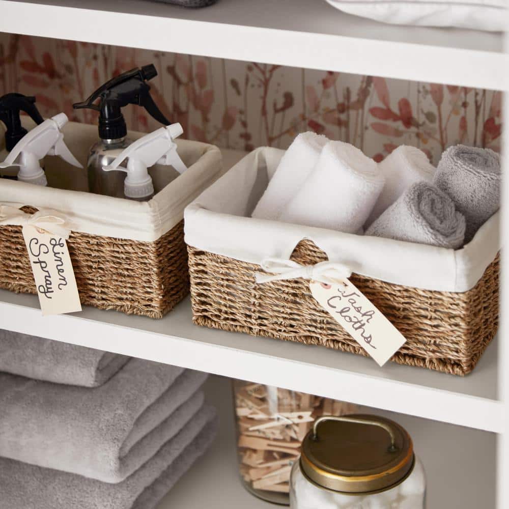 Coastal Charm Rectangular Seagrass Storage Basket with White Liner
