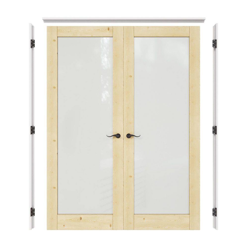 64 in. x 96 in. 1 Lite Frosted Glass Unfinished Pine Wood Universal Double 