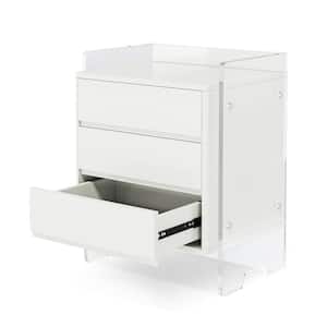 Fenley White 3-Drawers 18.9 in. W Nightstand, Modern Night Stands Bedside Table
