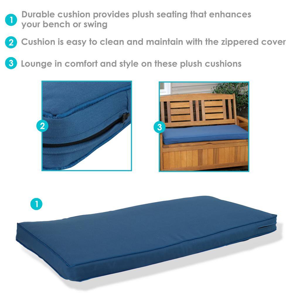 Plush Rectangle Outdoor Bench Cushion in Vibrant Blue Polypropylene