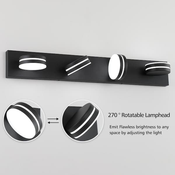 JUSHENG 30 in. 4 Light Black LED Vanity Light Bar with JUSHENG 30 in. 4 Light Black LED Vanity Light Bar with