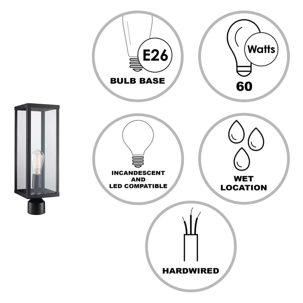 Oxford Industrial Black Outdoor Post Lantern, 19.25" Height