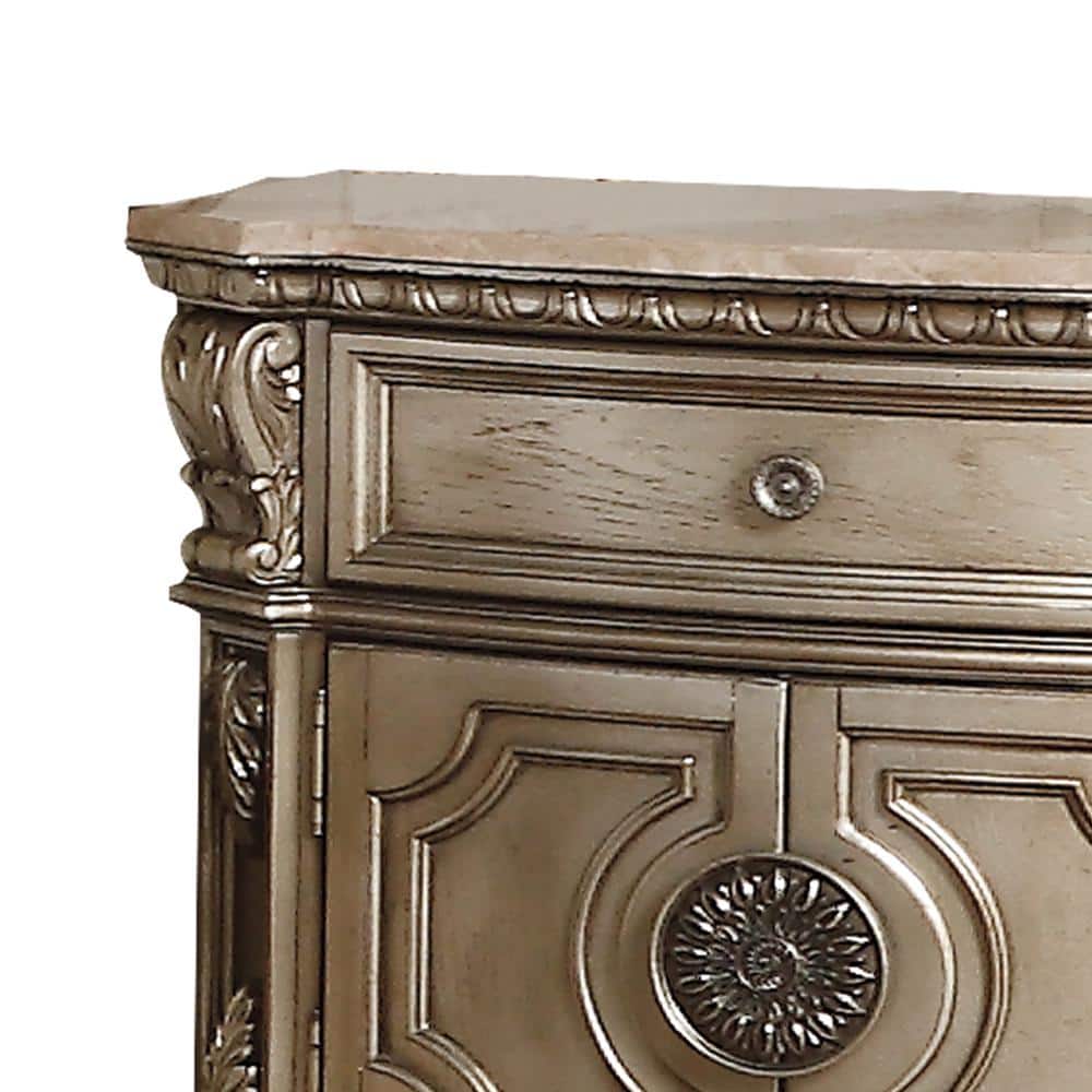 Antique Silver Marble Top Nightstand with Carved Feet