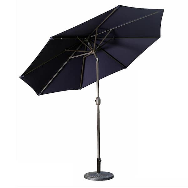 Kadehome 9 ft. Aluminum Frame Outdoor Patio Market Crank Umbrella in Navy Blue
