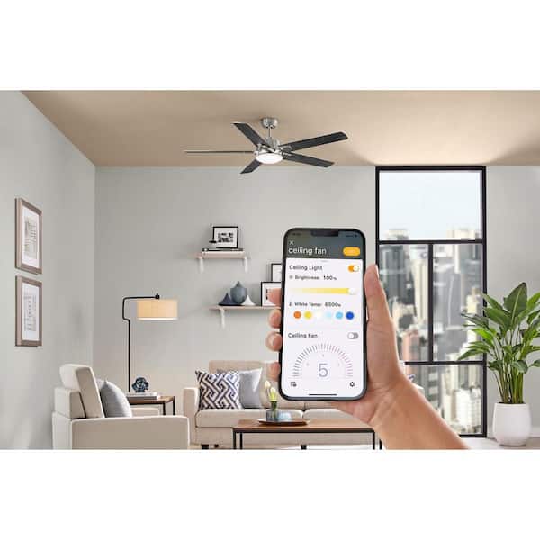 Greenhaven 60 in. White Color Changing LED Brushed Nickel Smart Ceiling Fan with Light and Remote Powered by Hubspace