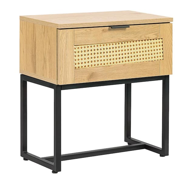 ZIRUWU 1-Drawer Natural Nightstand 21.70 in. x 15.70 in. x 19.70 in.