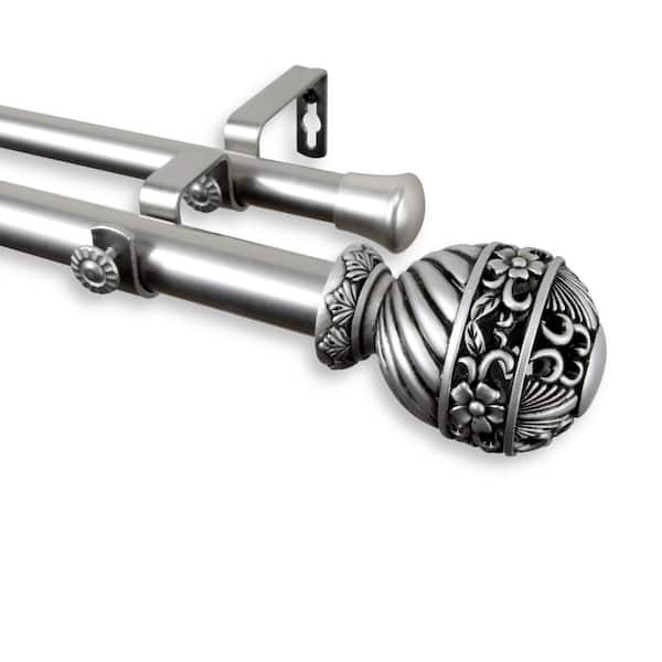 Rod Desyne Lanette 160 in. - 240 in. Adjustable 1 in. Dia Double Curtain Rod in Satin Nickel
