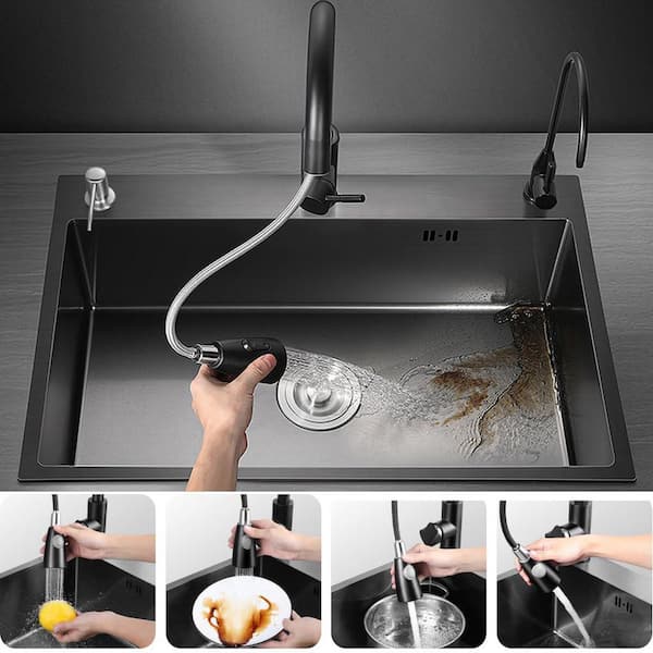 Wudkey 21.7 in. Dual Mount Single Bowl in Black Stainless Steel