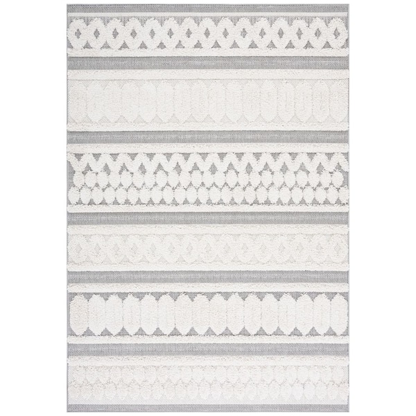 Cottage Ivory/Gray 9 ft. x 12 ft. Striped High-Low Indoor/Outdoor Area Rug