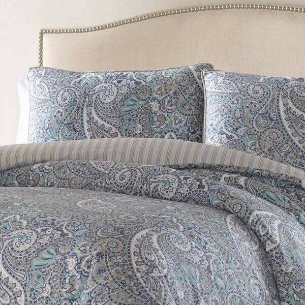 Blue Paisley Cotton Queen Comforter Set 