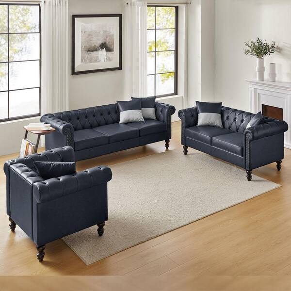 JAYDEN CREATION Tecla Navy Modern Traditional 3-Piece Faux