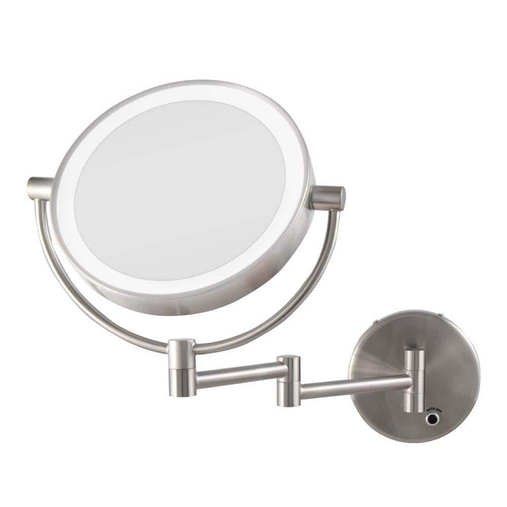 Satin Nickel Round Wall Mounted LED Magnifying Mirror