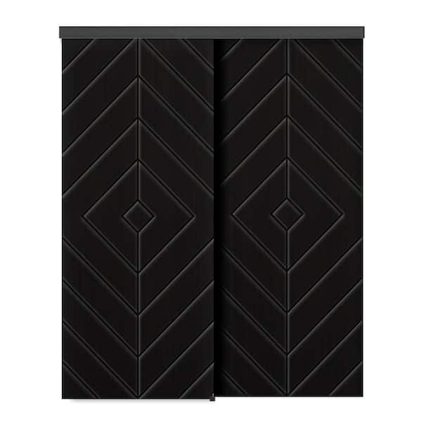 CALHOME 48 in. x 80 in. Hollow Core Black Painted Composite MDF Interior Double Closet Sliding Doors