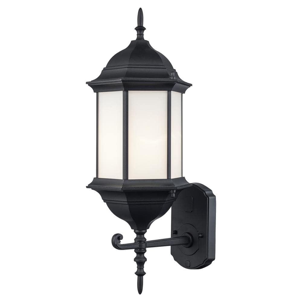 Bel Air Lighting Eldlight 21.75 1-Light Black Outdoor Hardwired Wall Lantern Sconce with No Bulbs Included and Frosted Glass