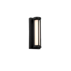 Madison 12.375 in. Matte Black Integrated LED Outdoor Wall Sconce Light with Frosted Glass