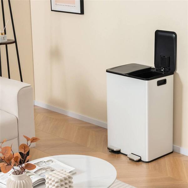 Costway 16 gal. Metal Household Trash Can Step Lid in White