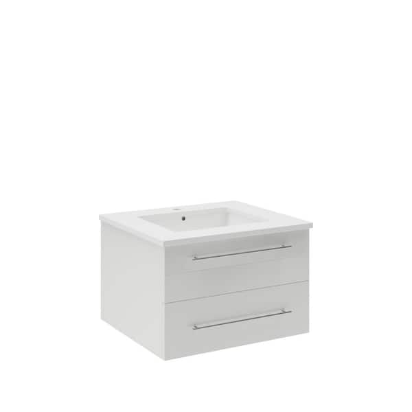 Fresca Lucera 24 in. Single Sink Wall Mount Floating White Bath Vanity with White Quartz Top and Undermount Ceramic Sink
