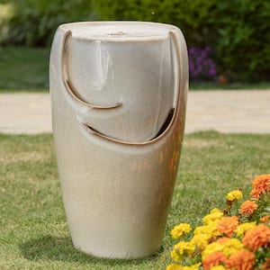 21.25 in. H Sand Beige Ceramic Pot Fountain with Pump and LED Light