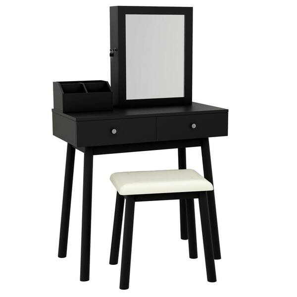 2 Drawer Black Dresser Set With Mirror, 2 Piece Black Dresser Set With Mirror