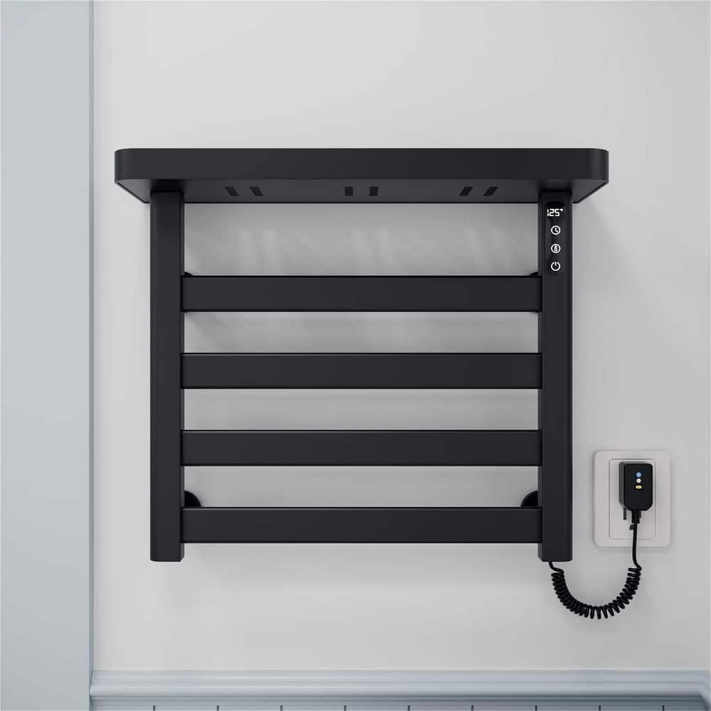 Smart Electric Towel Warmer 4-Bar 95W Wall Mounted with Shelf,Touch LED Screen,Timer and Adjustable Temperature in Black price history on PriceWatchPro