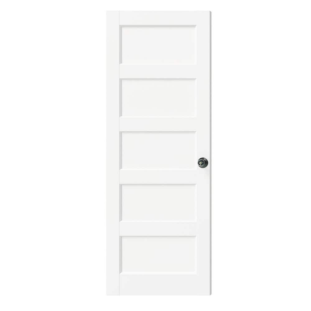 30 in. x 80 in. MDF, Composite, Pre-assembled, Primed, White, 5 Panel Interior Door Slab with Black Goal Doorknob price history on PriceWatchPro