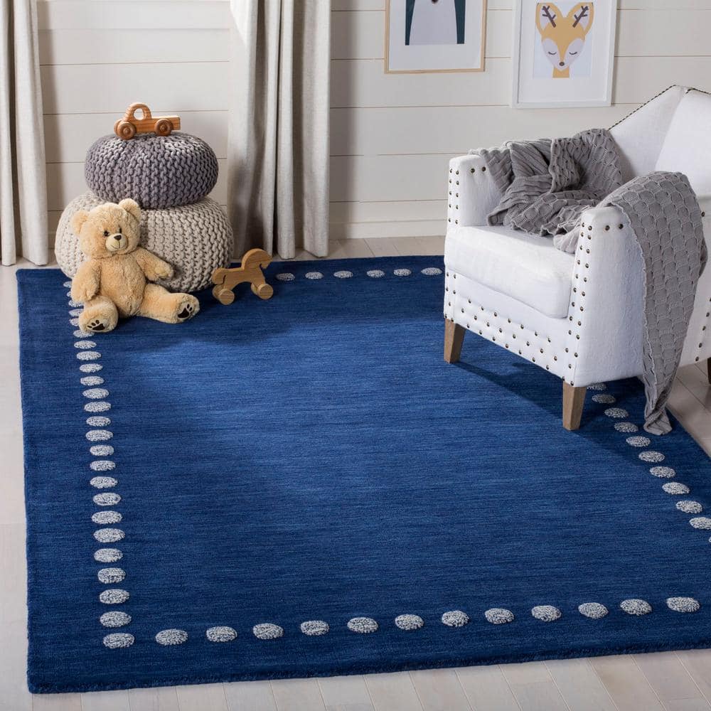 Handmade Tufted Navy Wool Square Kids Playroom Rug - 59" x 59"