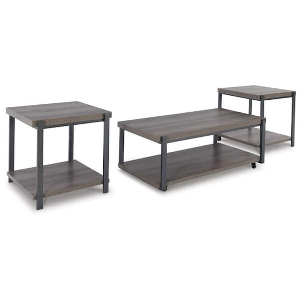 Jeni 47.63 in. Gray and Black Rectangle Wood Coffee Table with 2-End Table (3-Pieces Set)