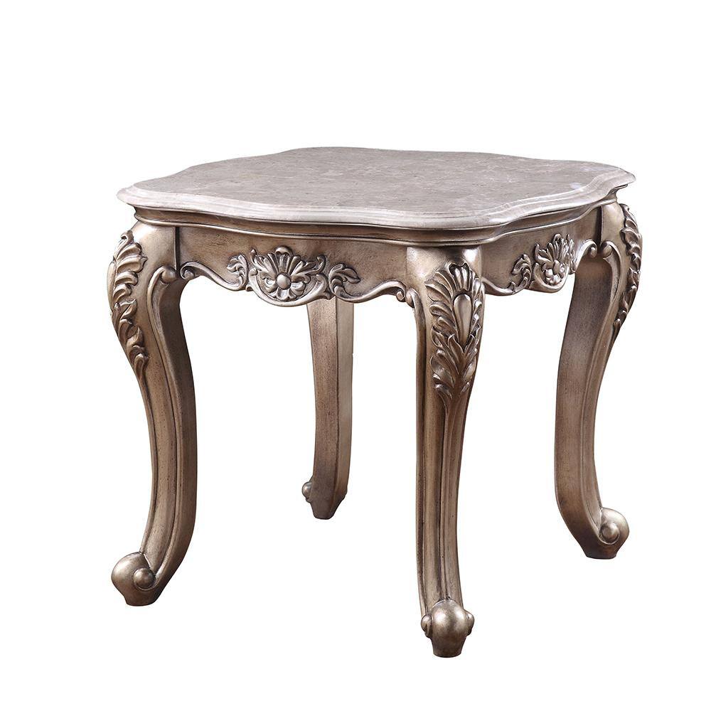 Jayceon Classic Queen Anne Legs Marble Top End Table in Champagne