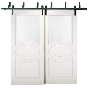 36 in. x 80 in. White Finished MDF Sliding Door with Bypass Barn Hardware
