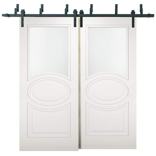 VDOMDOORS 48 in. x 80 in. White Finished MDF Sliding Door with Bypass Barn Hardware